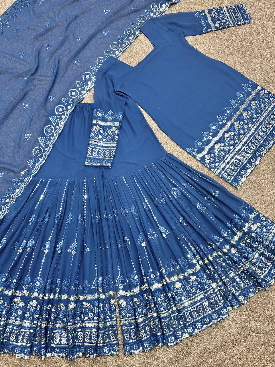 Fancy Top - Sharara And Dupatta With Embroidery Sequins Work