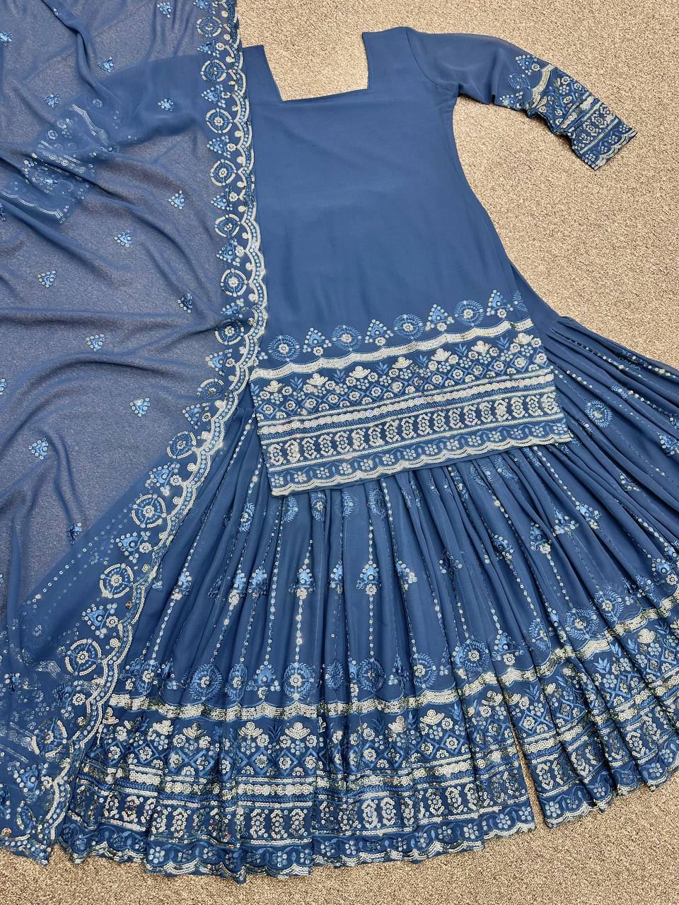 Fancy Top - Sharara And Dupatta With Embroidery Sequins Work