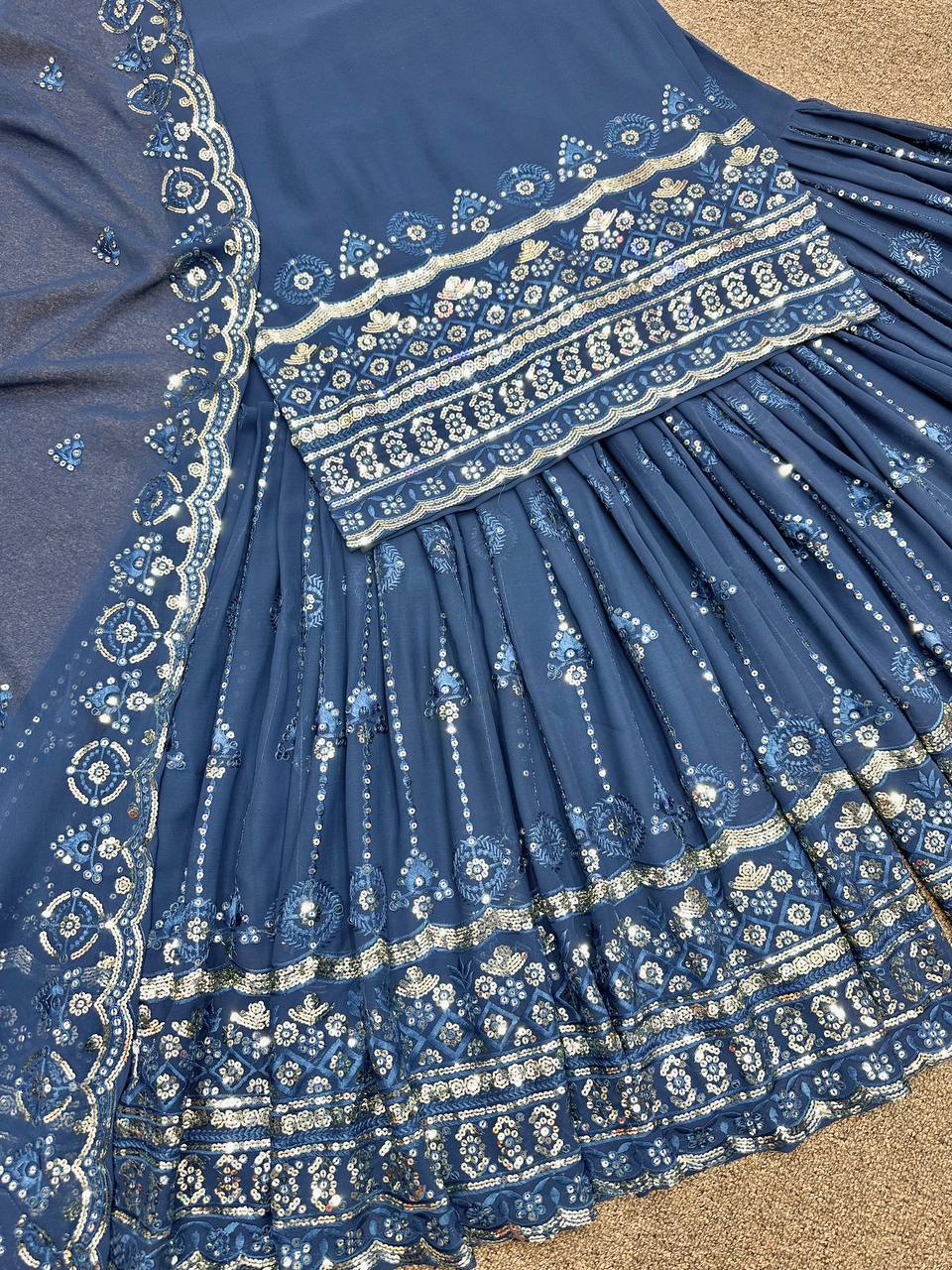 Fancy Top - Sharara And Dupatta With Embroidery Sequins Work