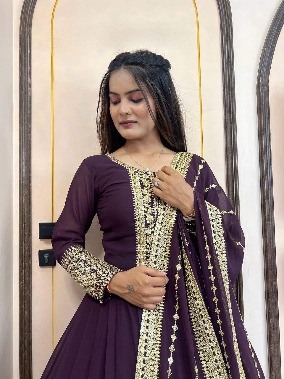 Designer Party Wear Anarkali Gown Pent And Beautiful Dupatta