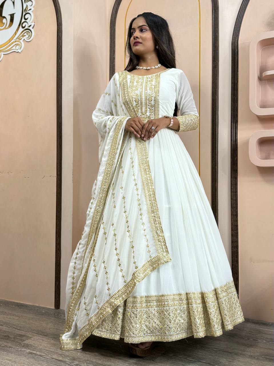 Designer Party Wear Anarkali Gown Pent And Beautiful Dupatta