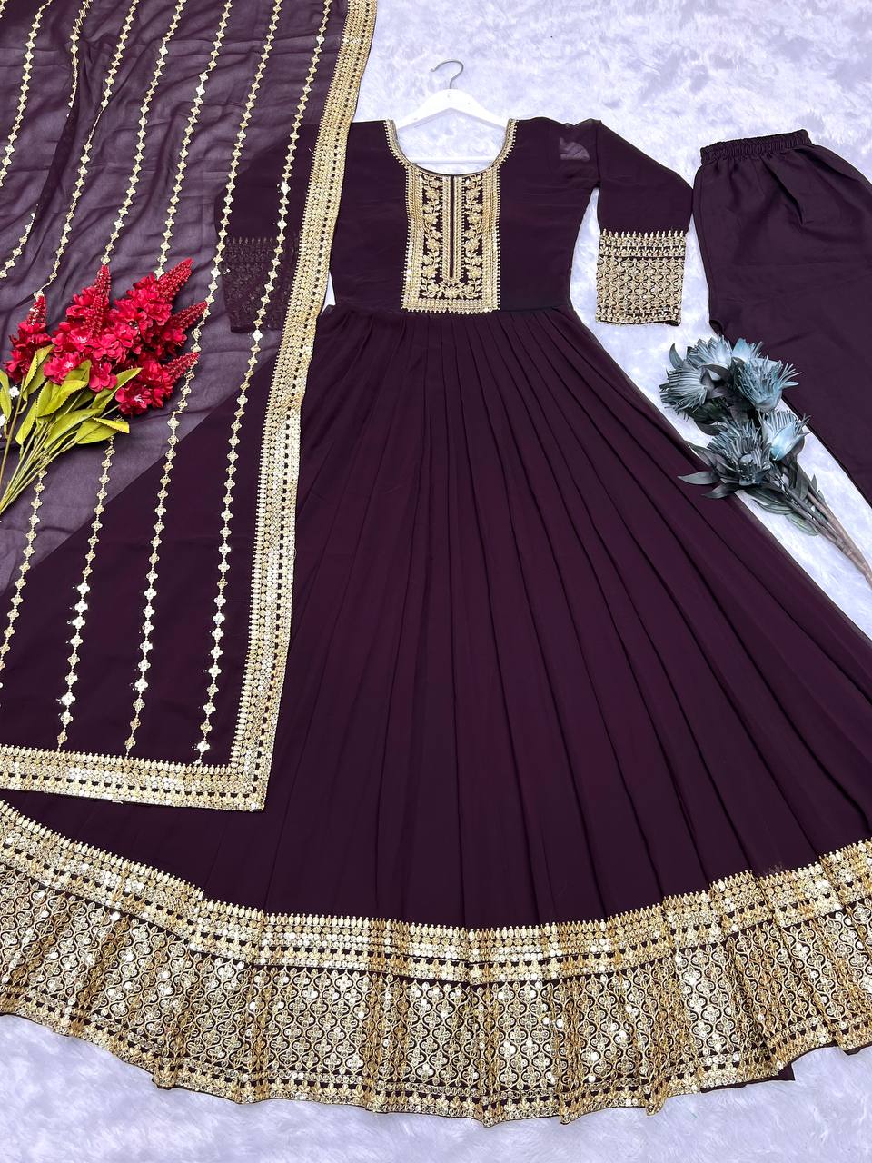 Designer Party Wear Anarkali Gown Pent And Beautiful Dupatta