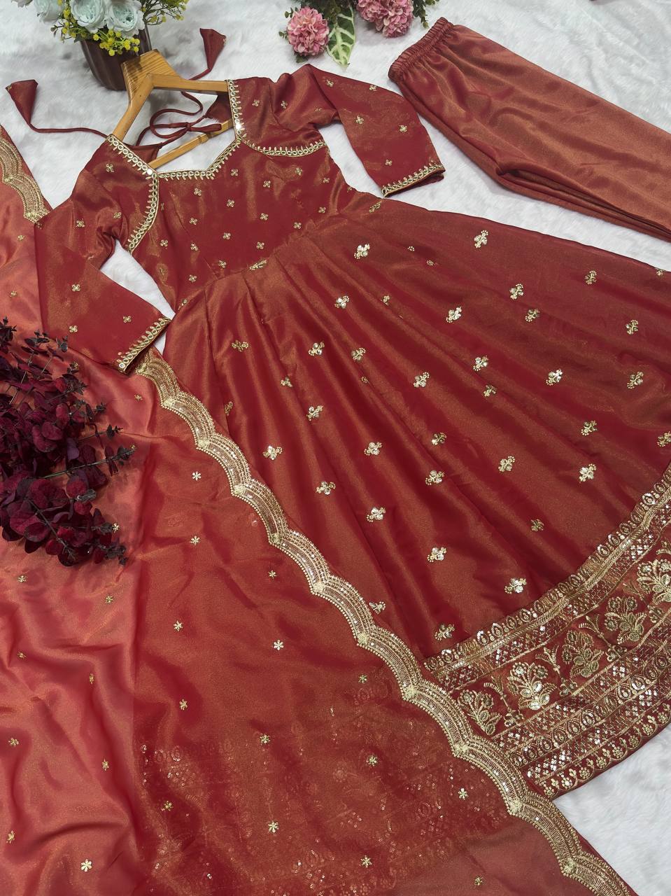 Party Wear Designer Anarkali Gown And Pent With Dupatta