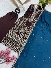 Trendy Top-Bottom And Dupatta With Heavy Embroidery Sequence Work