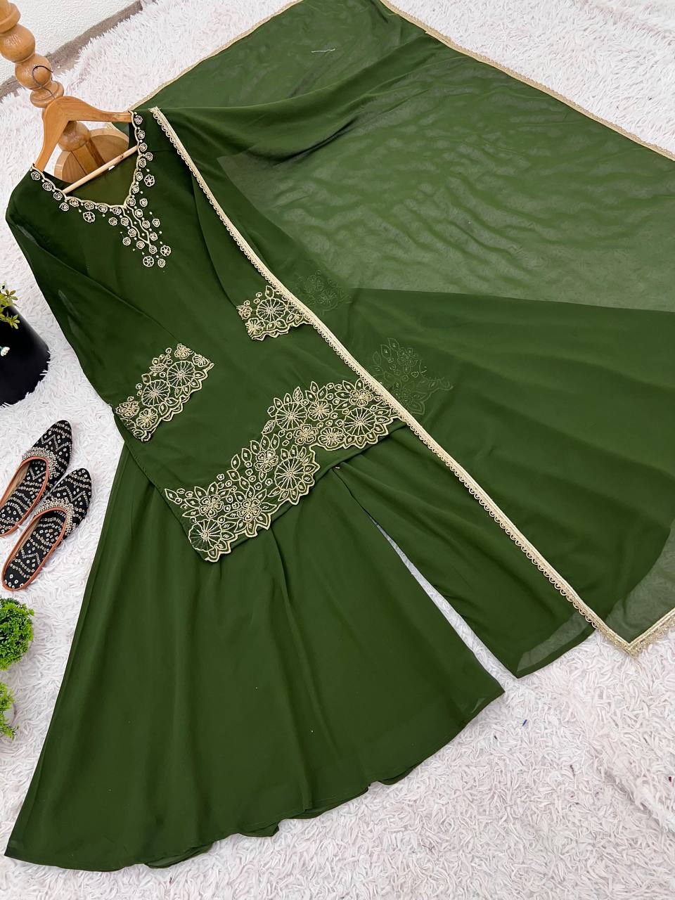 Designer Party Wear Look Top-Plazzo And Dupatta With Embroidery Beads Work