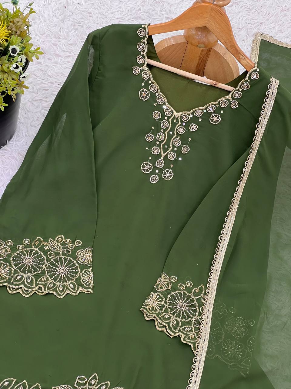 Designer Party Wear Look Top-Plazzo And Dupatta With Embroidery Beads Work