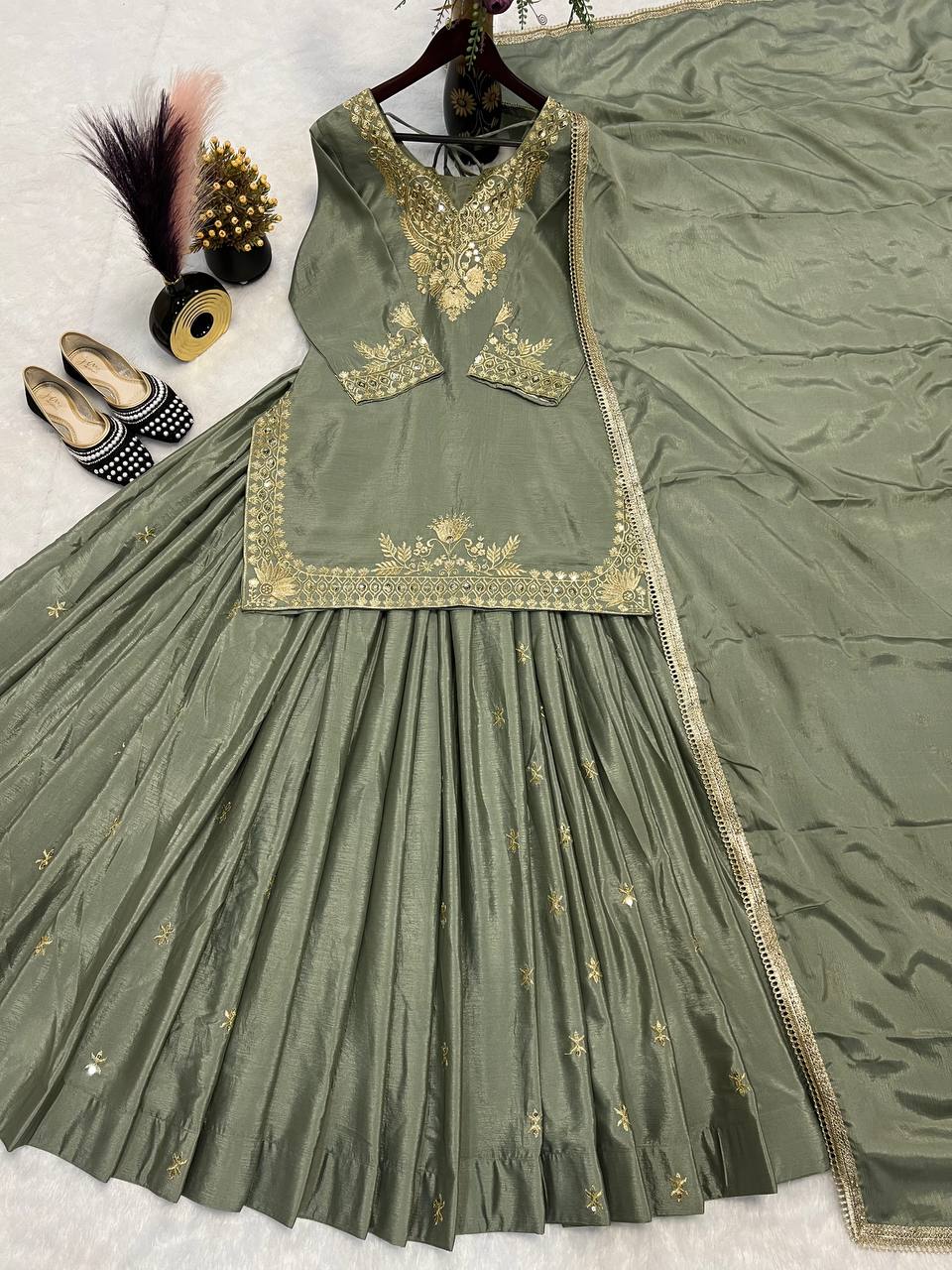 Party Wear Suit Set With Multi Needle Embroidery Work