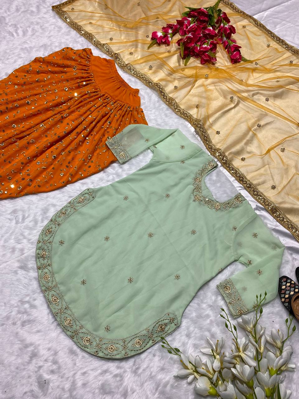 Designer Party Wear Look Top ,Dhoti Salwar And Dupatta