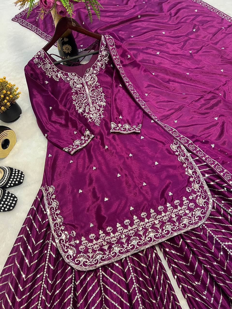 Party Wear Top Bottom And Dupatta With Heavy Embroidery Work