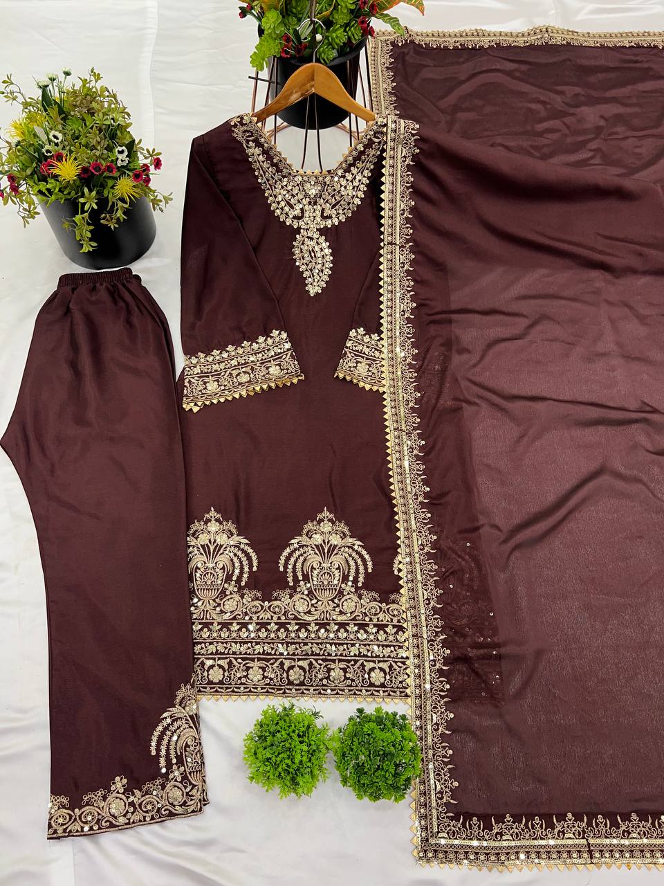 Trendy Top-Bottom And Dupatta With Embroidery Sequence Work