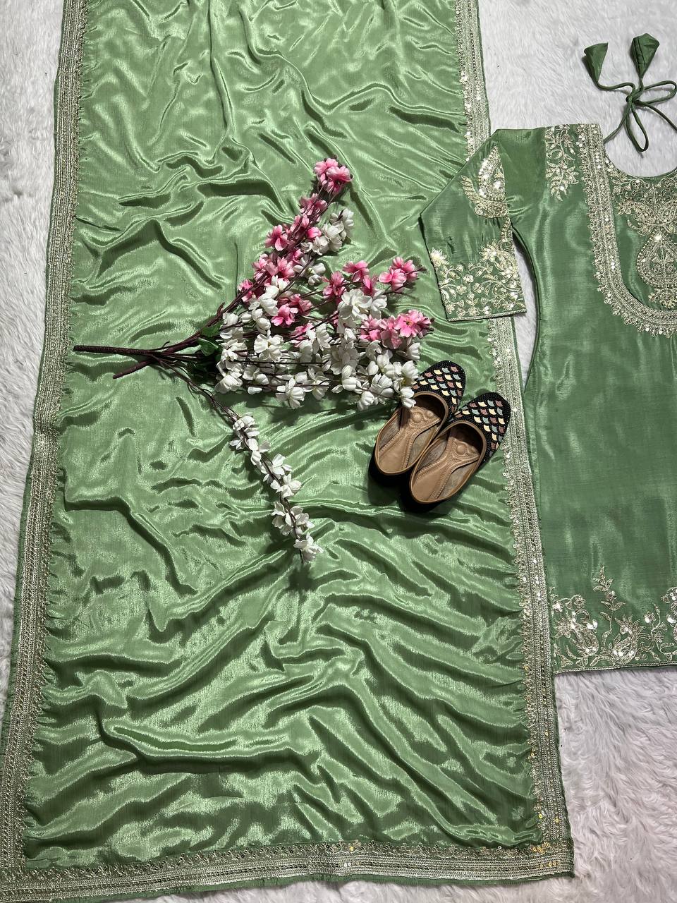 Party Wear Beautiful Suit Set With Embroidery Coding Sequence Work