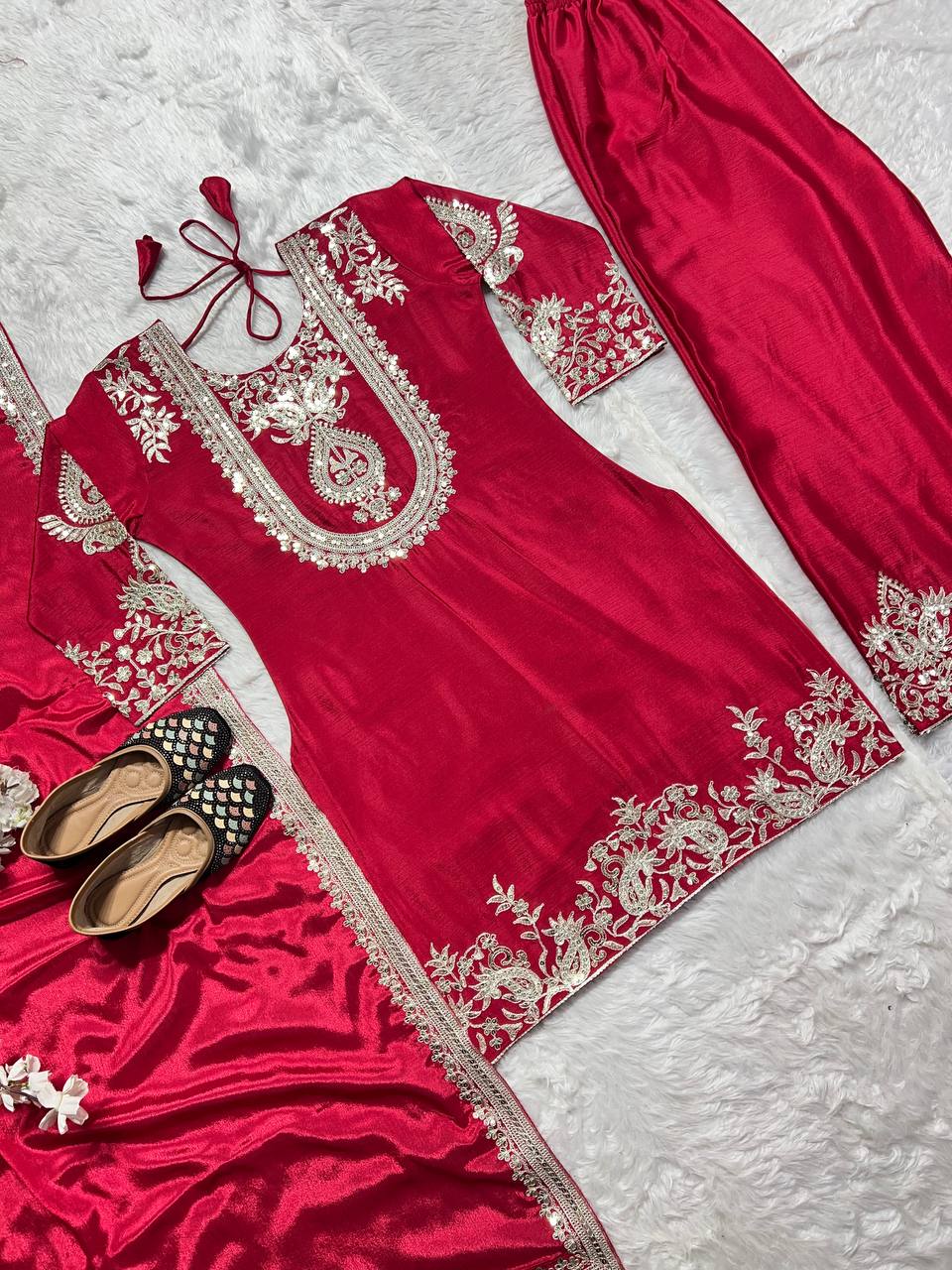 Party Wear Beautiful Suit Set With Embroidery Coding Sequence Work