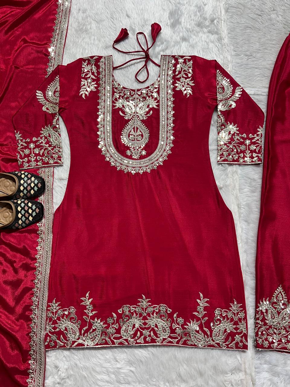 Party Wear Beautiful Suit Set With Embroidery Coding Sequence Work