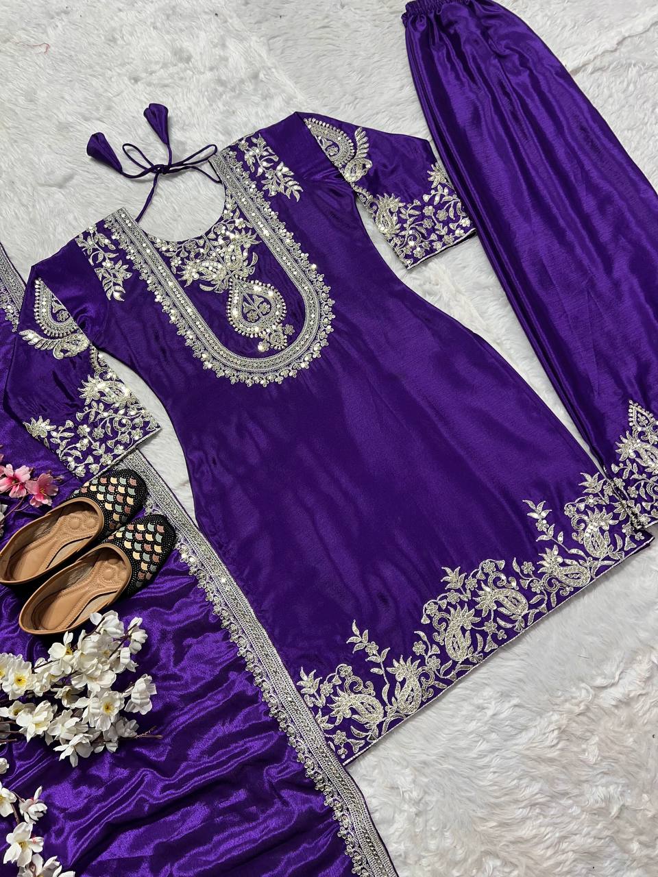 Party Wear Beautiful Suit Set With Embroidery Coding Sequence Work