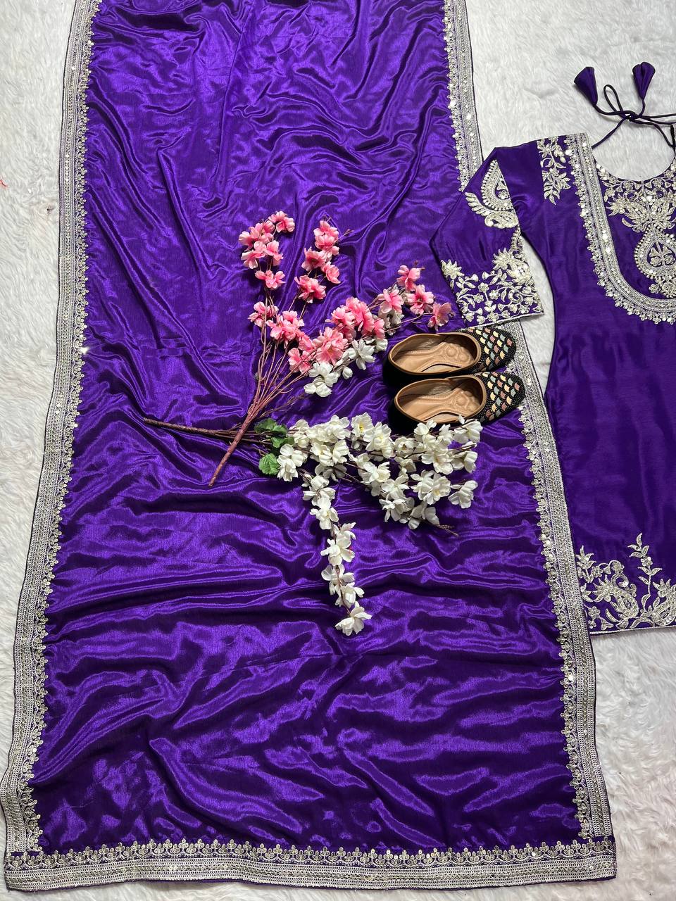 Party Wear Beautiful Suit Set With Embroidery Coding Sequence Work