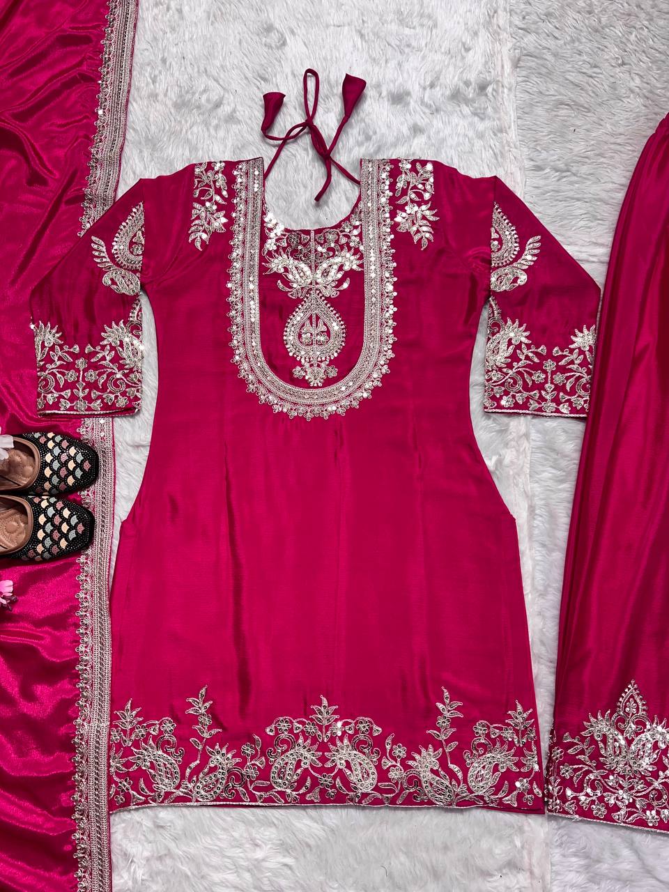 Party Wear Beautiful Suit Set With Embroidery Coding Sequence Work