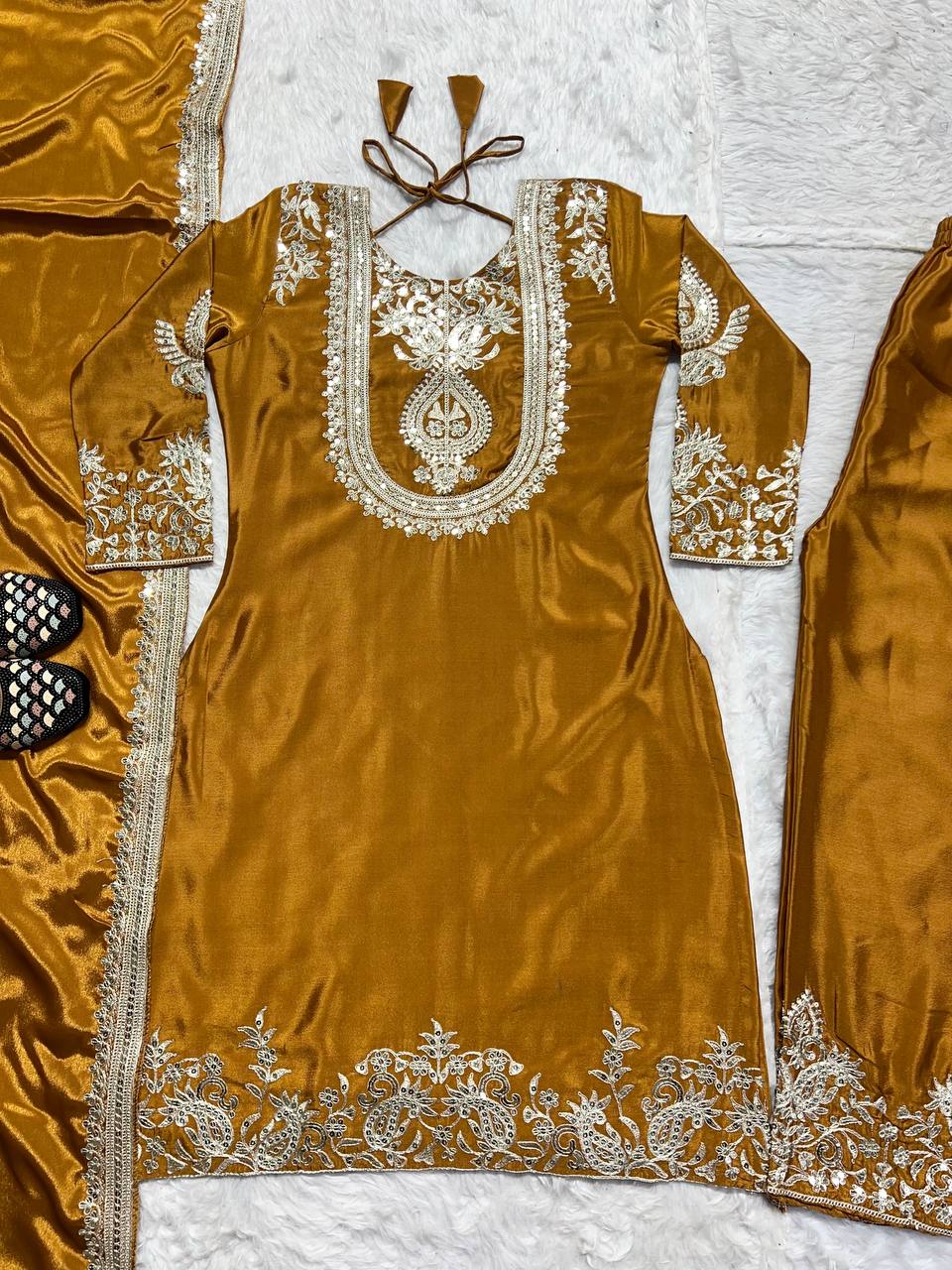 Party Wear Beautiful Suit Set With Embroidery Coding Sequence Work