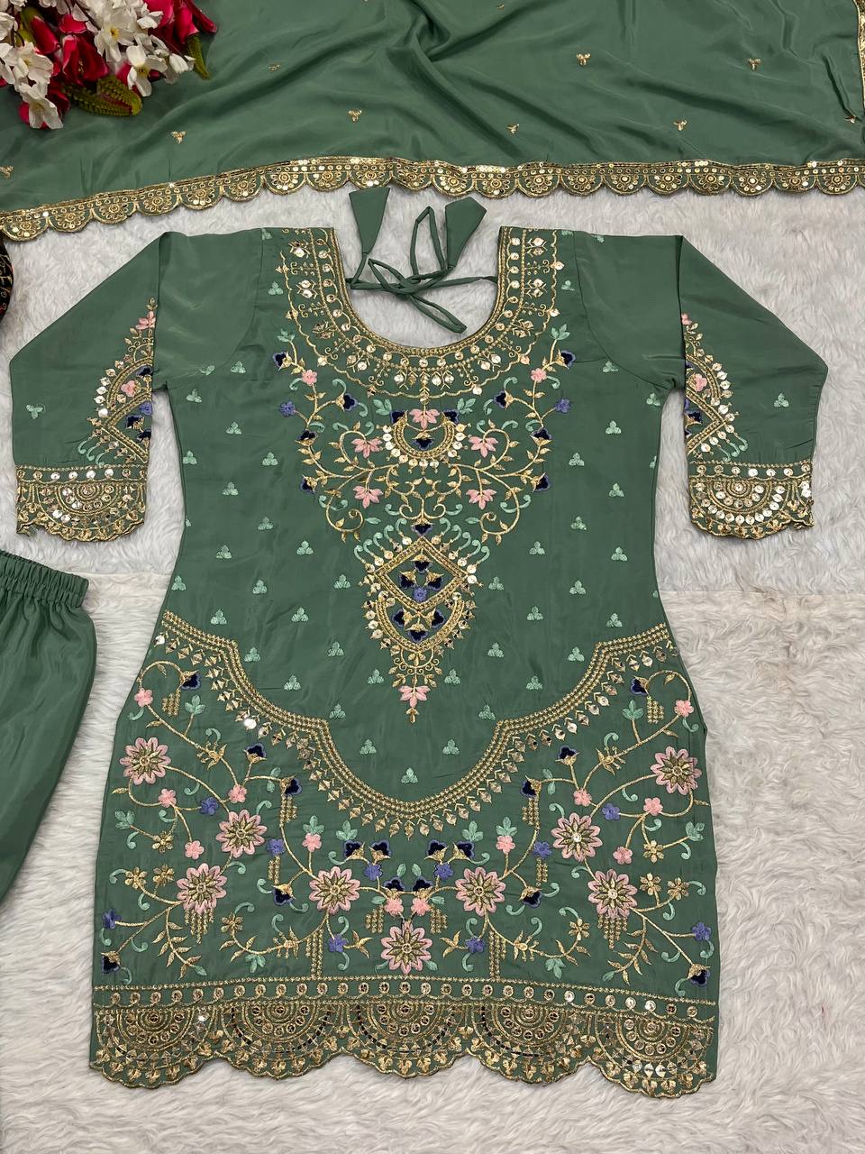 Designer Party Wear Look Top , Sharara Plazzo And Dupatta