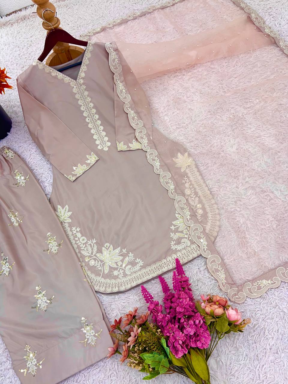 Designer Top-Bottom And Dupatta With Embroidery Sequence Work