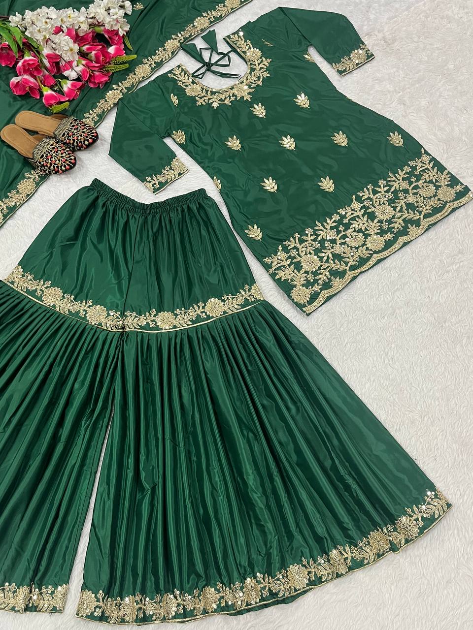 Designer Party Wear Look Top , Sharara Plazzo And Dupatta