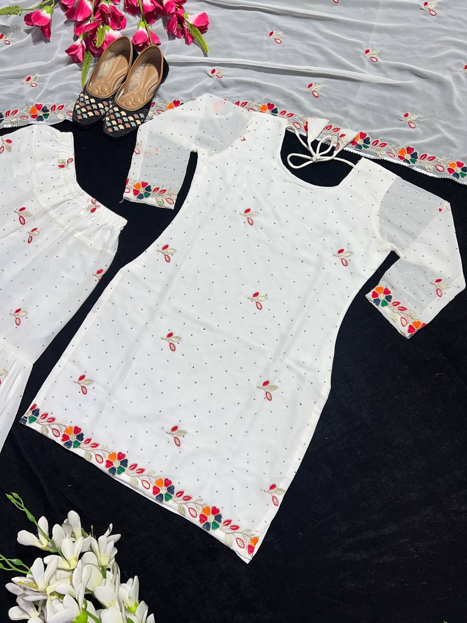 Designer Party Wear Look Top , Sharara Plazzo And Dupatta