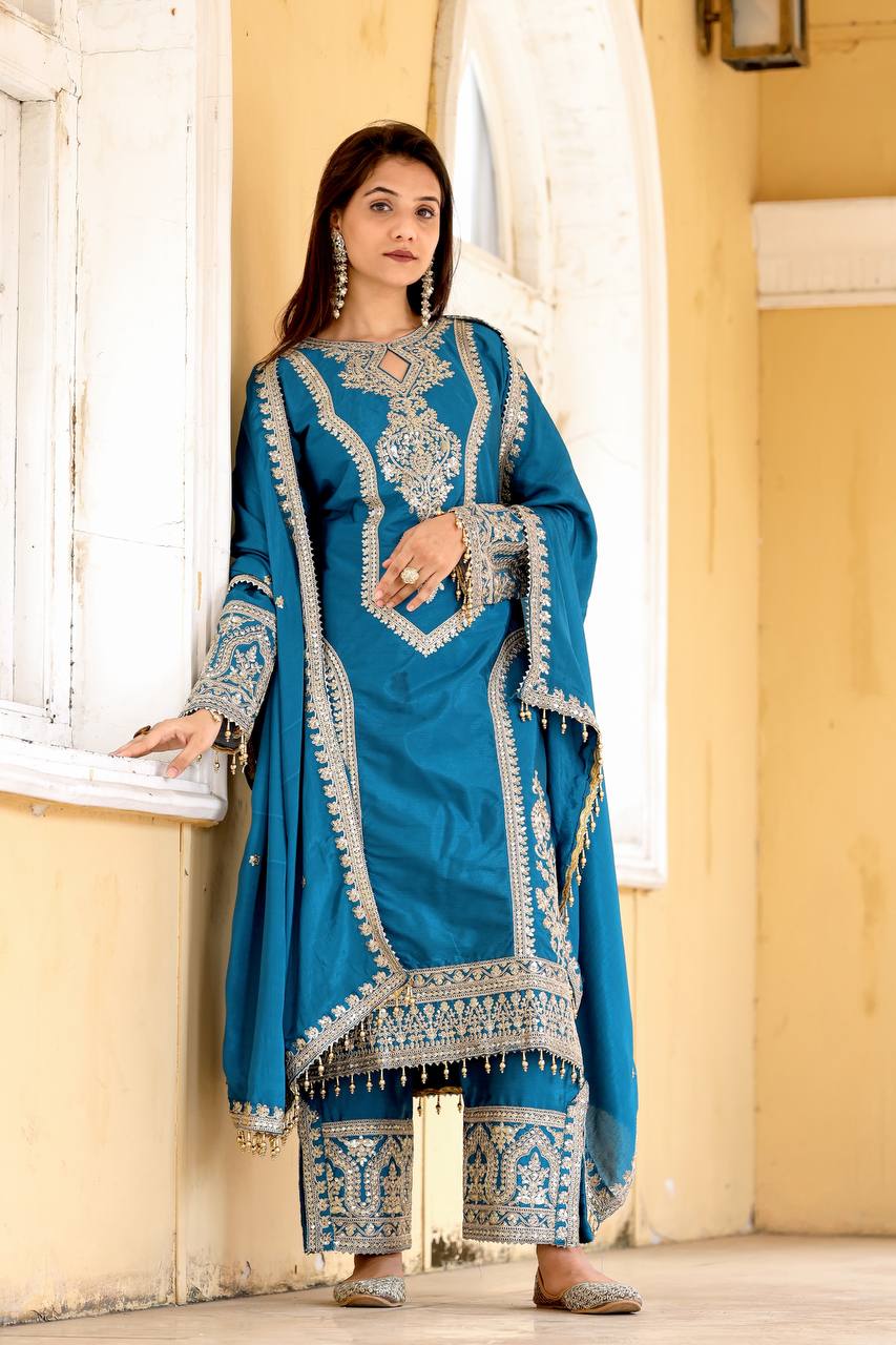 Designer Party Wear Look Top Plazzo & Beautiful Dupatta