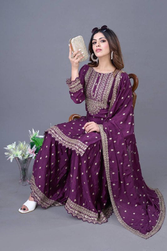 Designer Party Wear Look Fancy Top-Dupatta And Fully Stitched Sharara