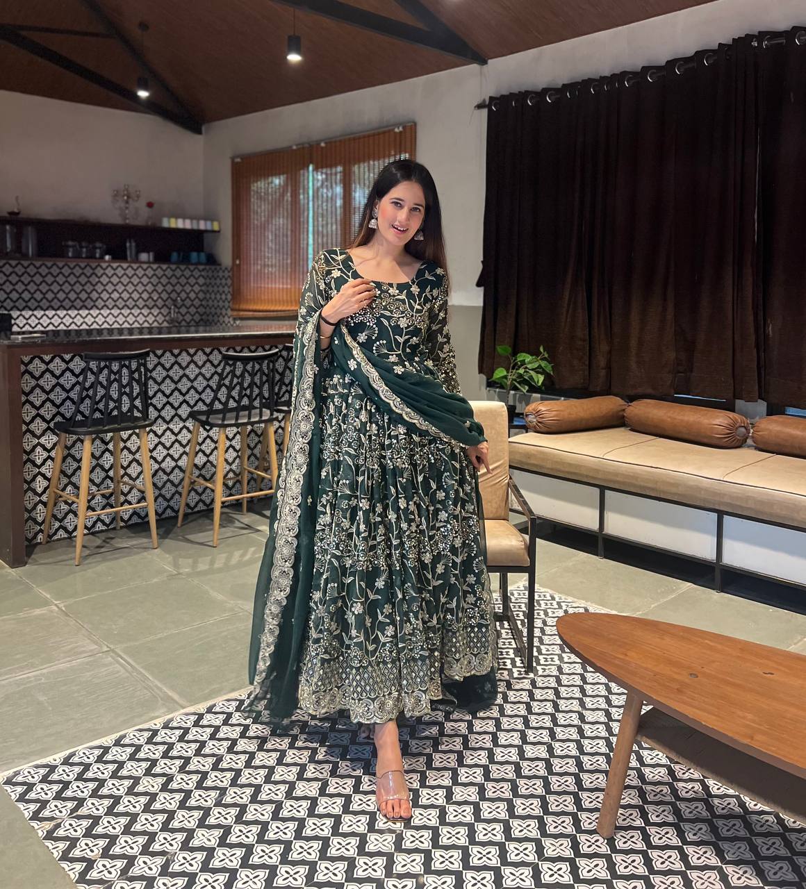 Beautiful Party Wear Anarkali Gown And Pent With Fancy Dupatta