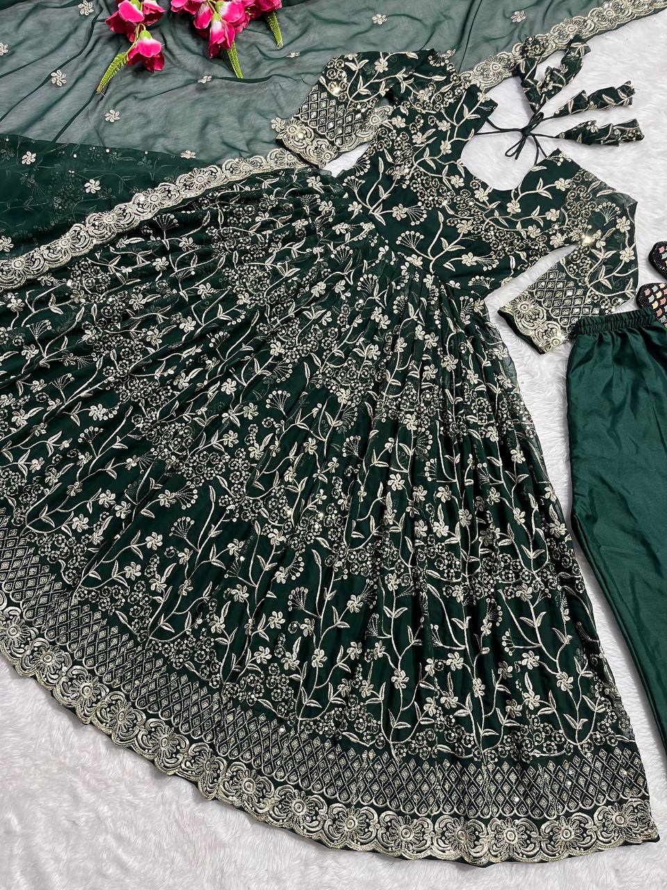 Beautiful Party Wear Anarkali Gown And Pent With Fancy Dupatta