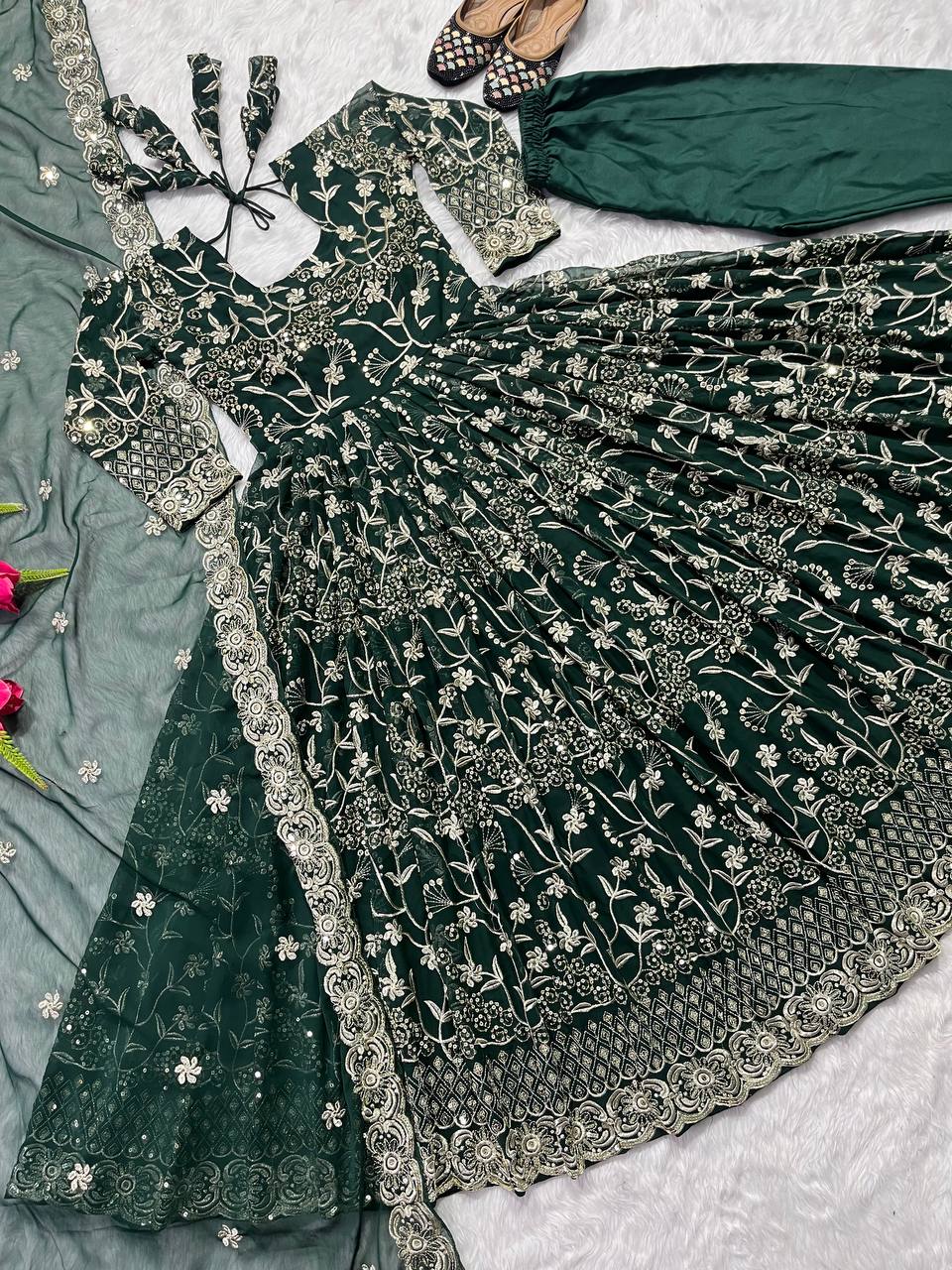 Beautiful Party Wear Anarkali Gown And Pent With Fancy Dupatta