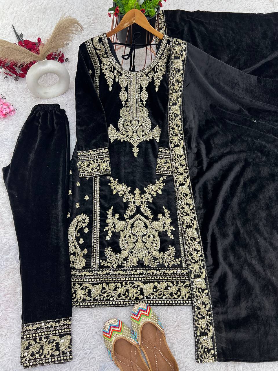 Beautiful Top-Bottom And Dupatta With Embroidery Cording Sequence Work