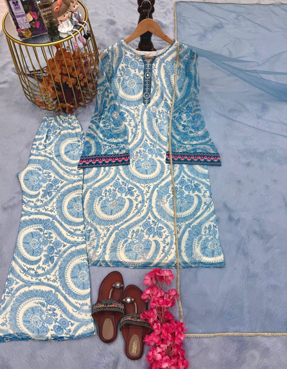 Designer Party Wear Look Top, Bottom And Dupatta