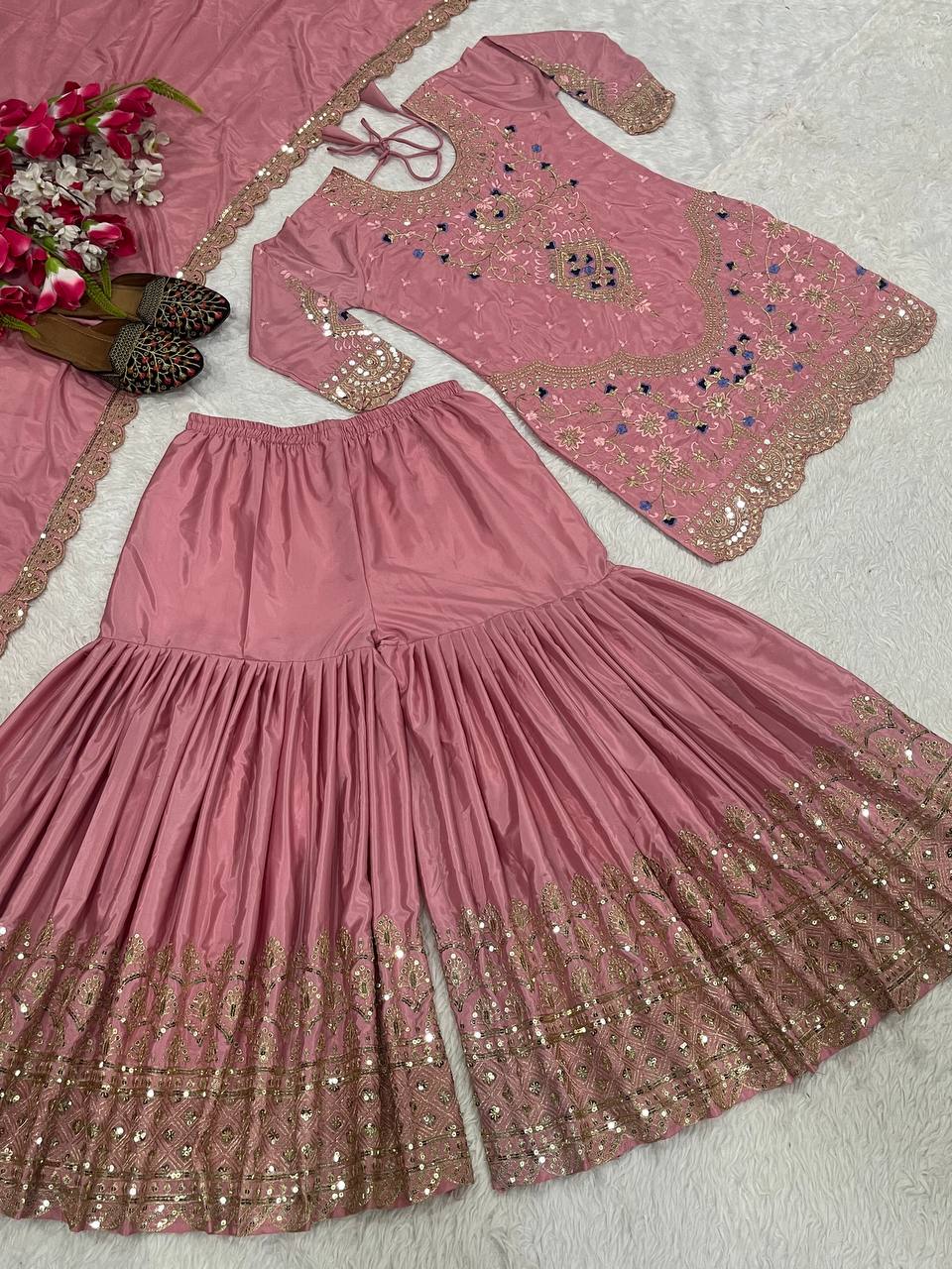 Designer Party Wear Look Top , Sharara Plazzo And Dupatta