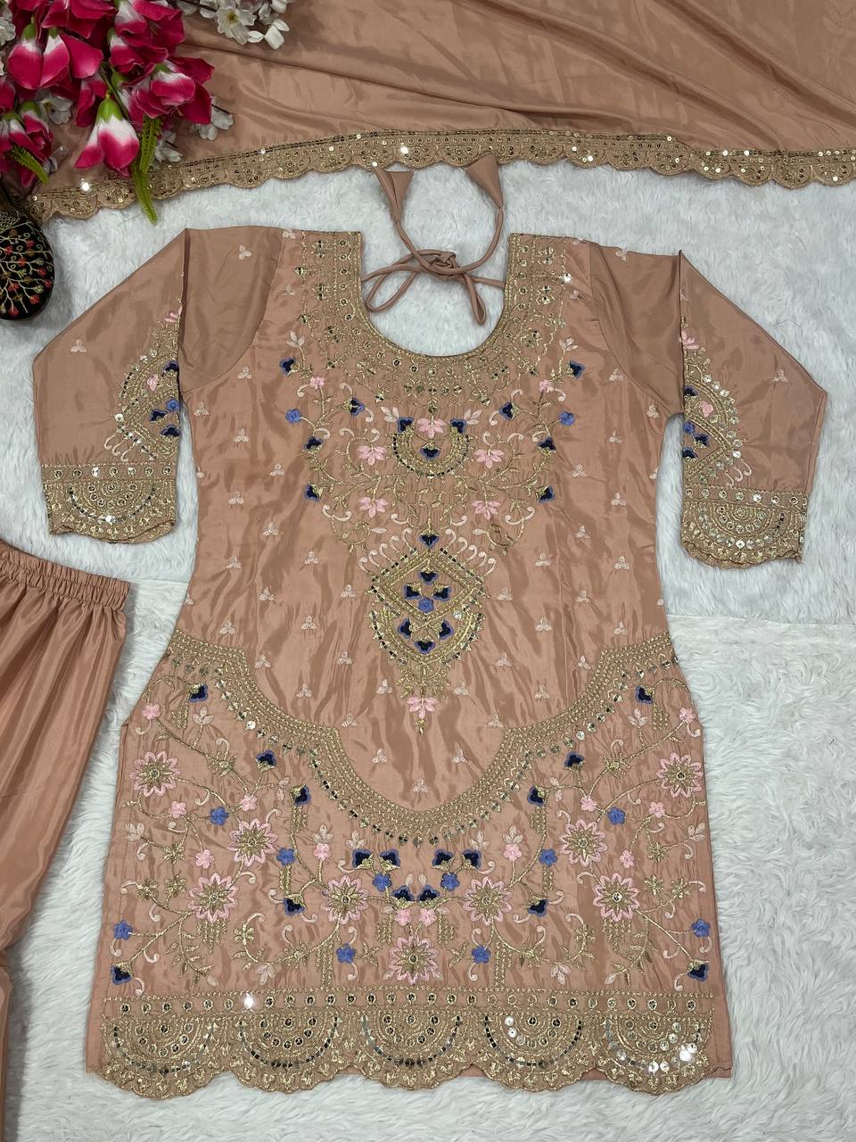 Designer Party Wear Look Top , Sharara Plazzo And Dupatta