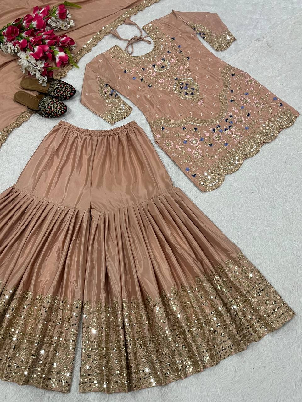Designer Party Wear Look Top , Sharara Plazzo And Dupatta