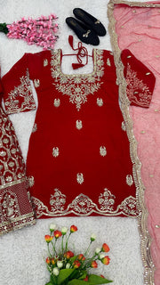 Designer Party Wear Look Fancy Top-Dupatta And Sharara