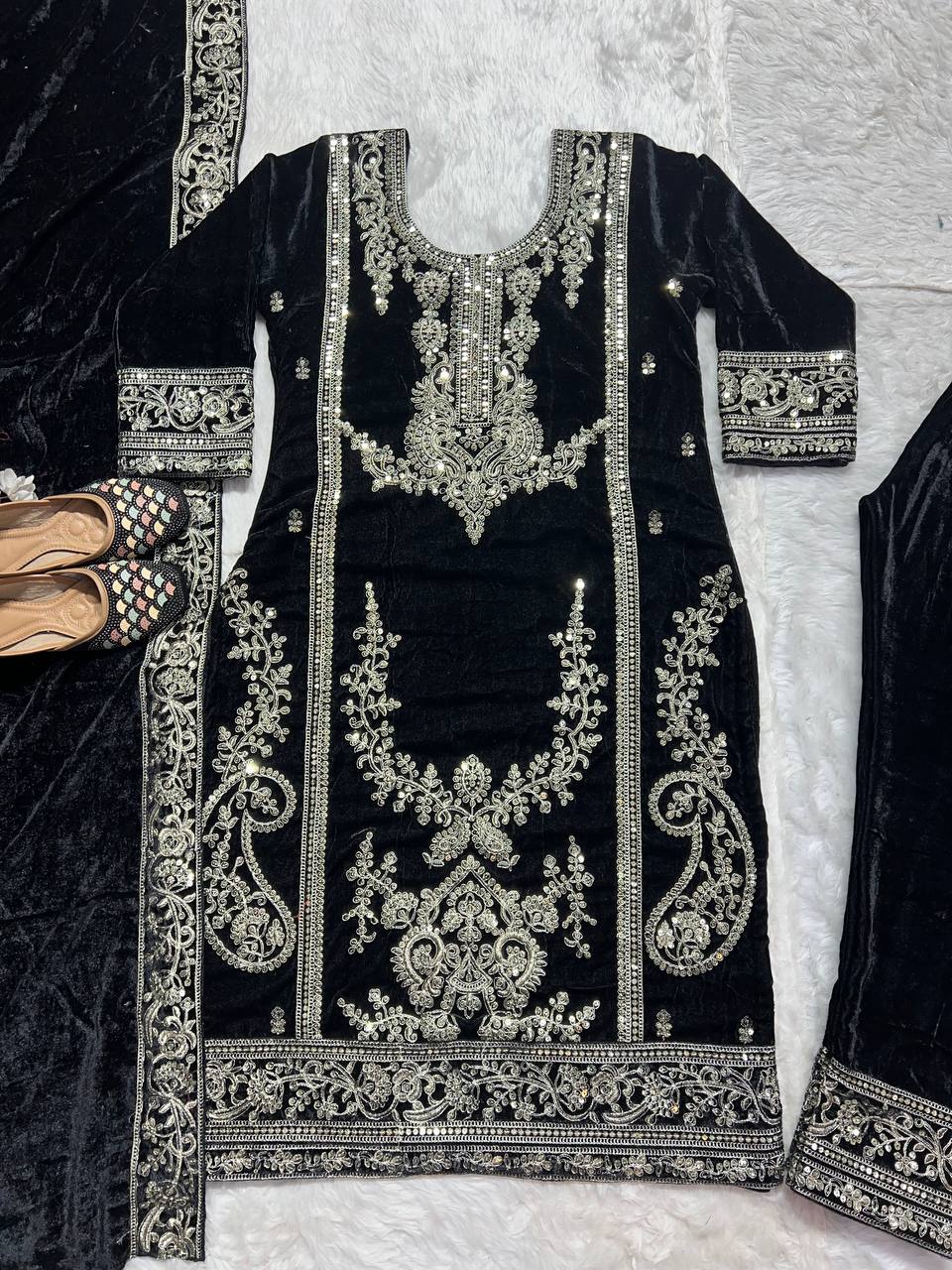 Designer Suit Set With Embroidery Coding Sequence Work