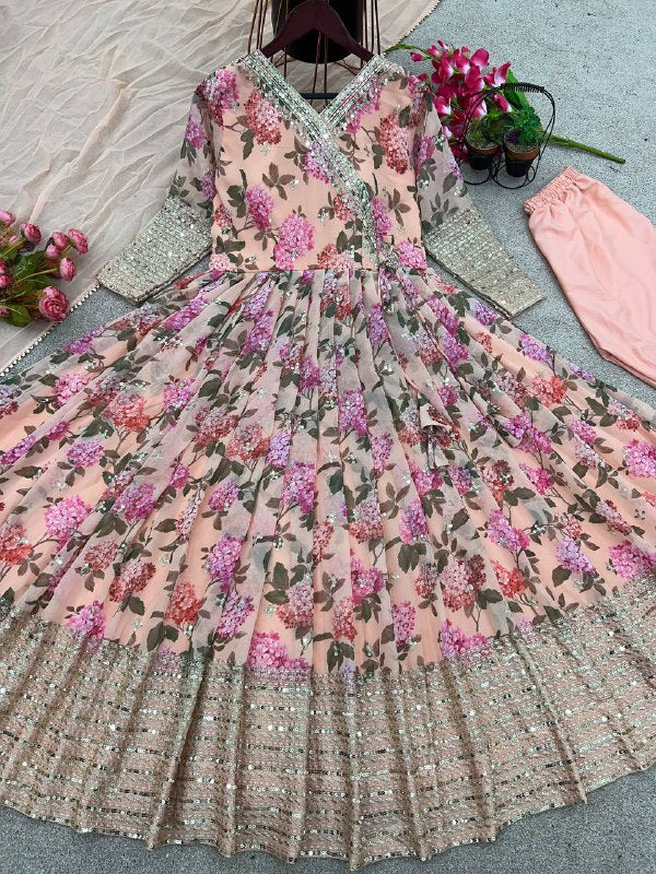 Designer Party Wear Look Gown, Bottom And Dupatta