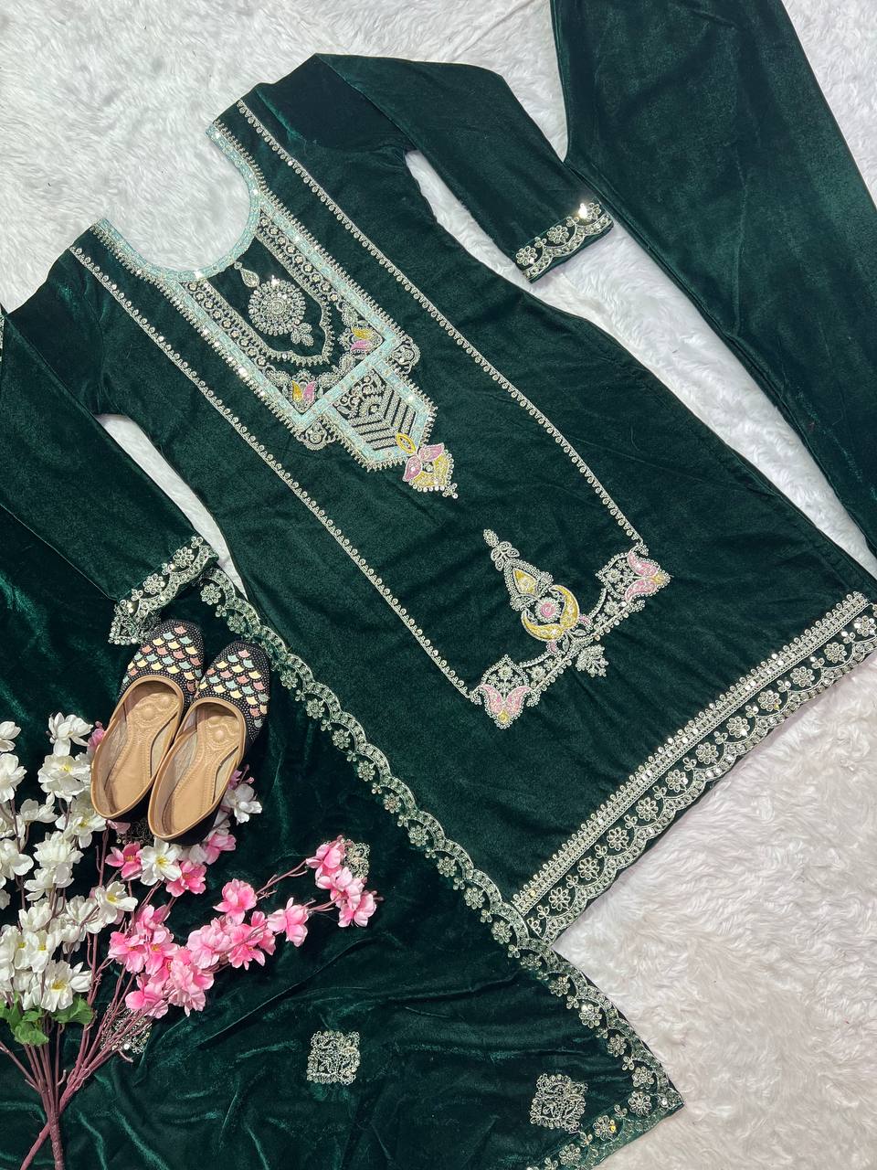 Designer Party Wear Suit Set With Embroidery Coding Sequence Work