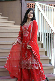 Party Wear Kurti Plazzo With Embroidery Work Lace On Border