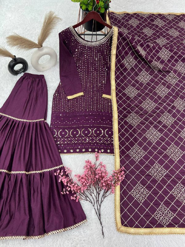 Designer Faux Georgette Heavy Top Plazzo With Dupatta