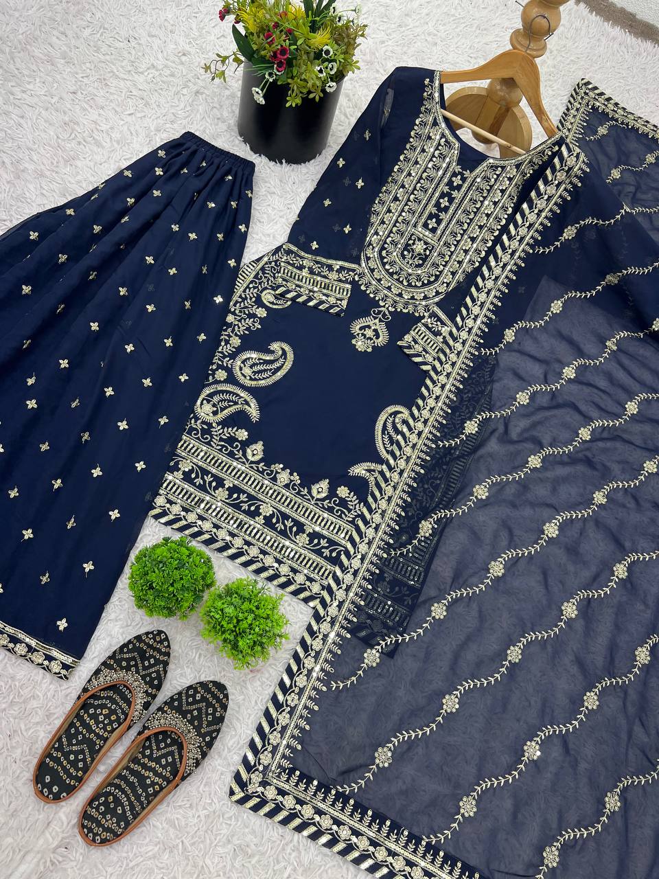 Beautiful Top-Sharara And Dupatta With Embroidery Sequence Work