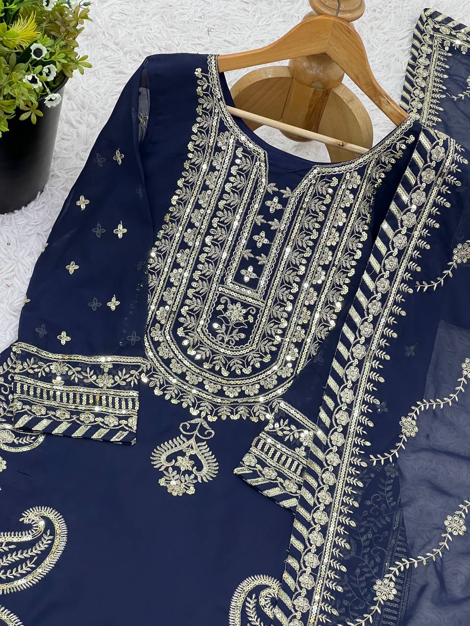 Beautiful Top-Sharara And Dupatta With Embroidery Sequence Work