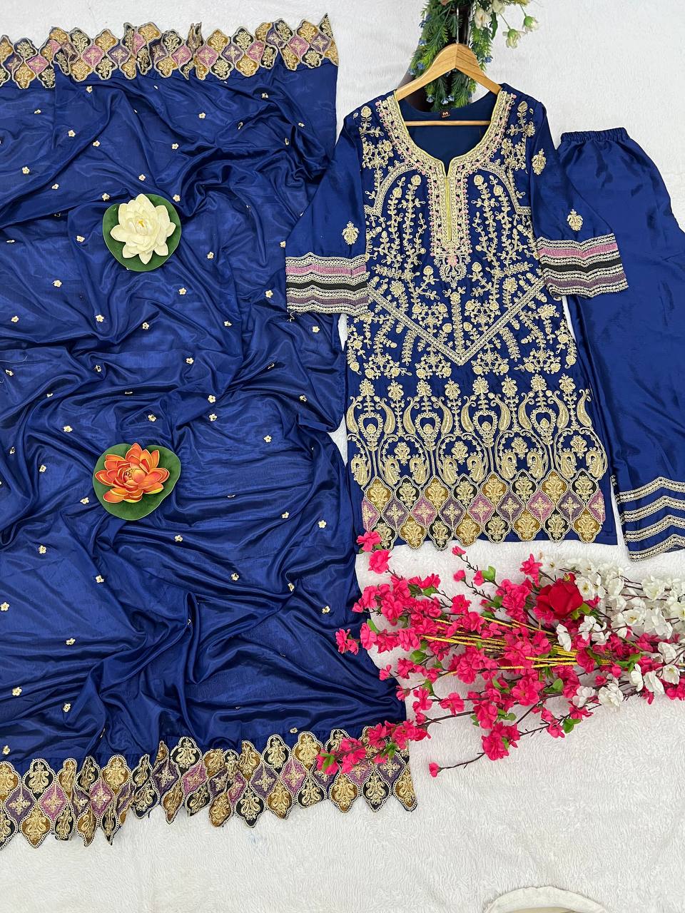 Party Wear Beautiful Top-Bottom And Dupatta With Embroidery Work