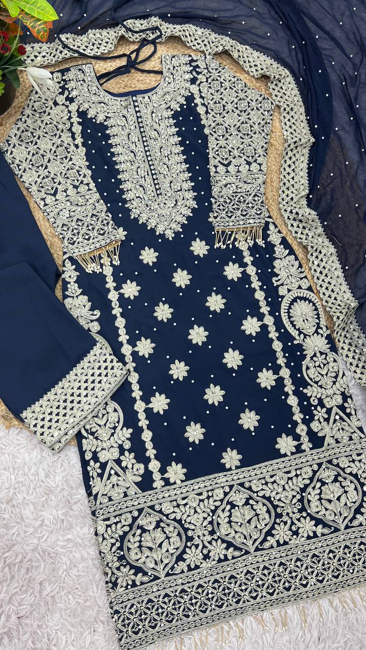 Beautiful Top-Bottom And Dupatta With Embroidery Sequence Work