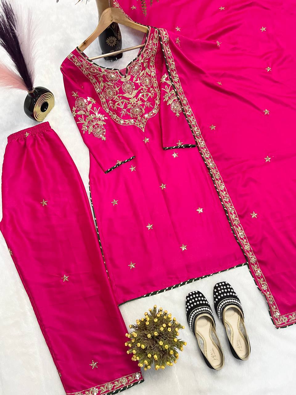 Party Wear Beautiful Top , Pant And Dupatta In Fancy Style