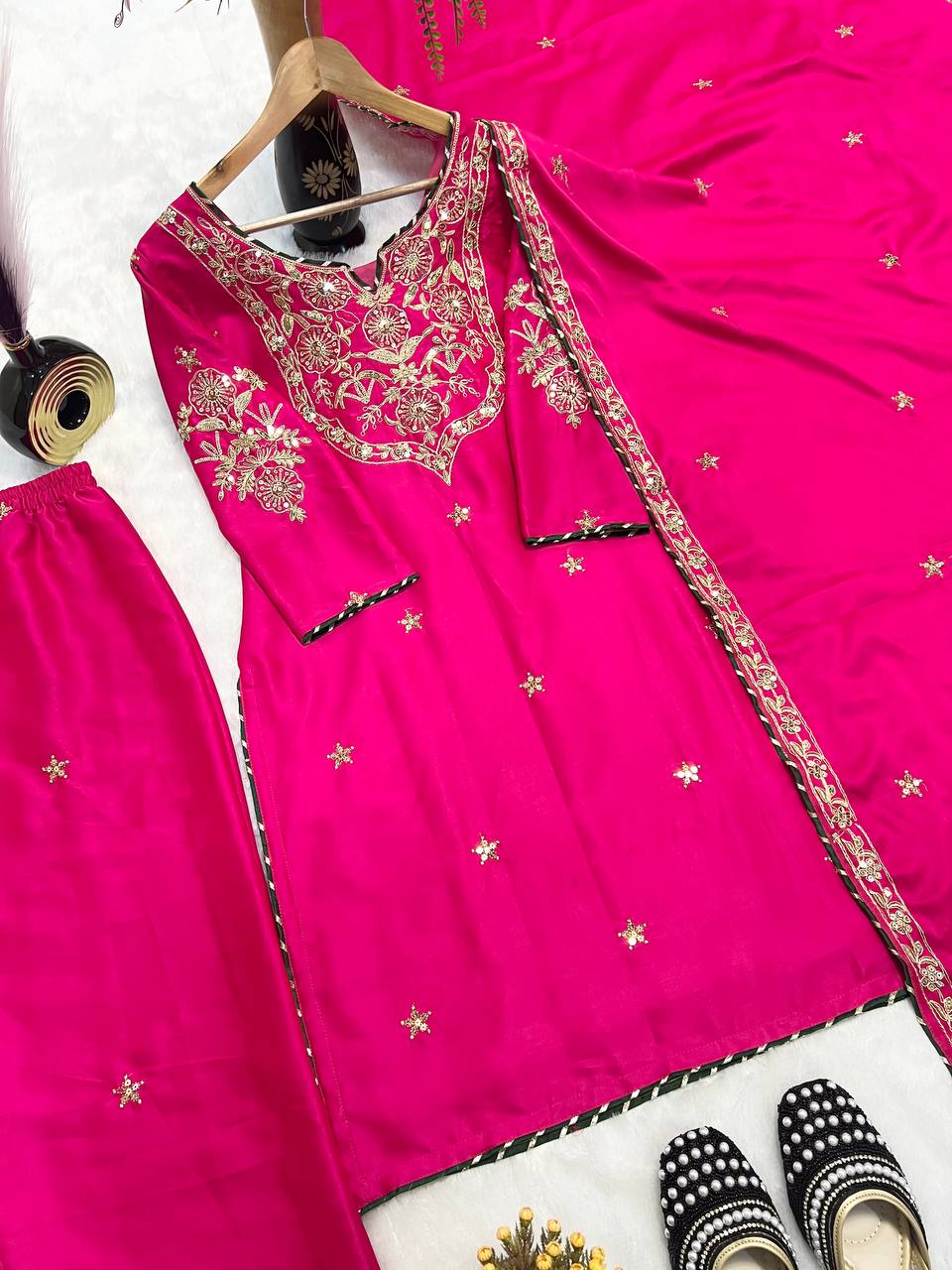 Party Wear Beautiful Top , Pant And Dupatta In Fancy Style
