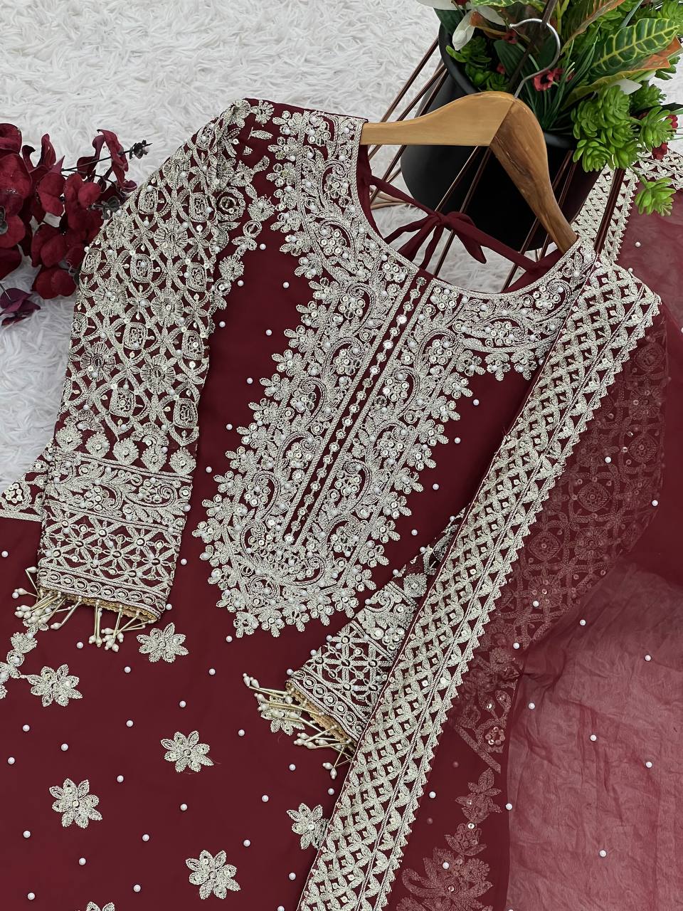 Beautiful Top-Bottom And Dupatta With Embroidery Sequence Work