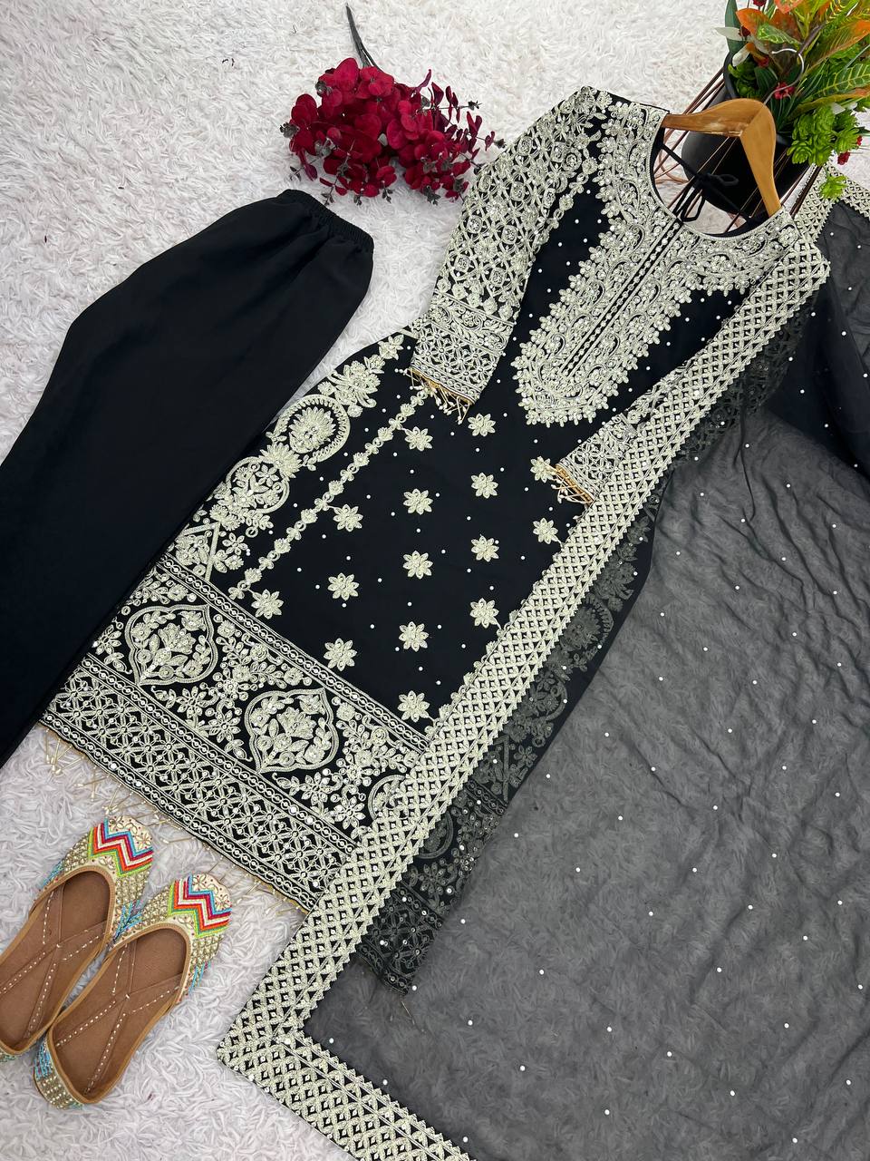 Beautiful Top-Bottom And Dupatta With Embroidery Sequence Work