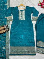 Party Wear Top , Pant And Dupatta In Fancy Style